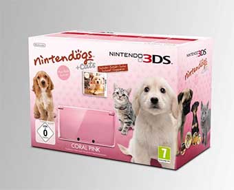 Pack Nintendo 3DS rose corail et nintendogs + cats