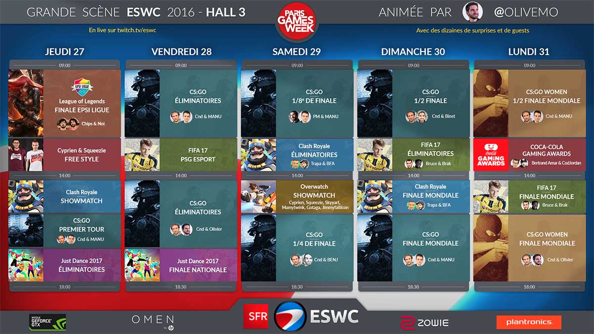 Programme de l'ESWC 2016 à la Paris Games Week