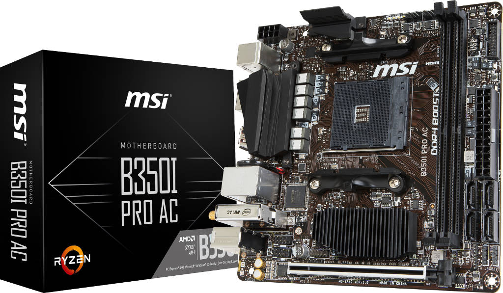 Carte mère MSI mini-ITX B350I Pro AC pour processeurs Ryzen