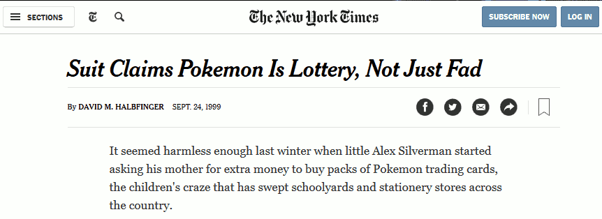 Suit Claims Pokemon Is Lottery, Not Just Fad